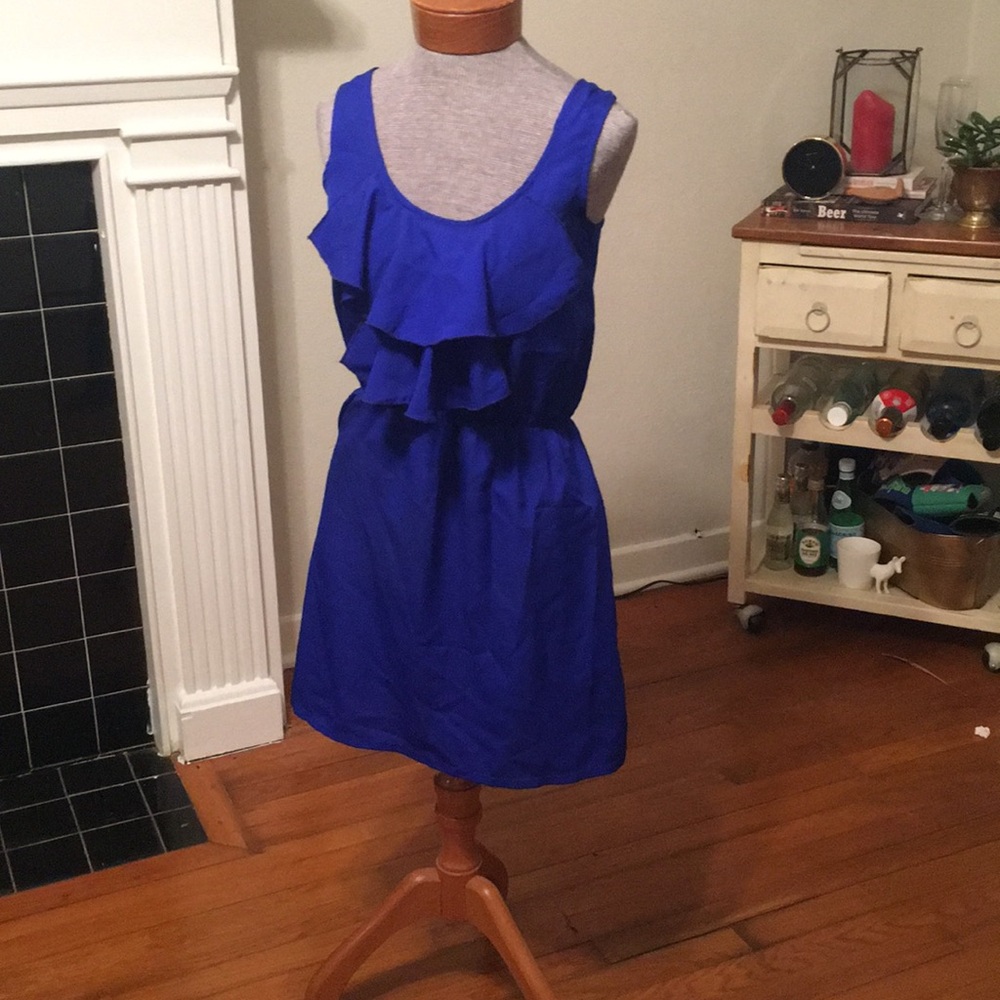 Cute royal blue dress with ruffle front